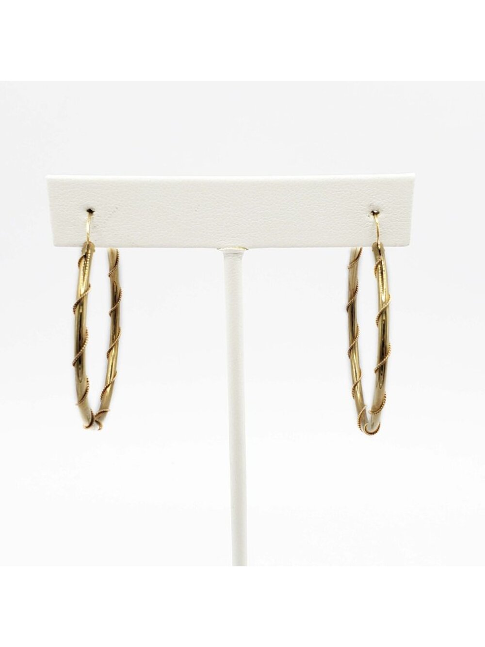 Twist Wrap Dangle Hoop Earrings 1-1/2" Diameter 14k Gold